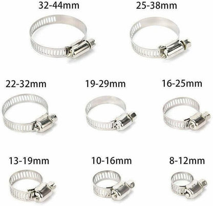 91 Piece Stainless Steel Hose Clamp Set Assortment Kit 8–44mm with Z Wrench – Adjustable Worm Drive Clamps for Automotive, Plumbing & Workshop Use
