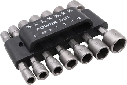 14 Piece Hex Nut Driver Bit Set 1/4" Quick Change Shank SAE & Metric
