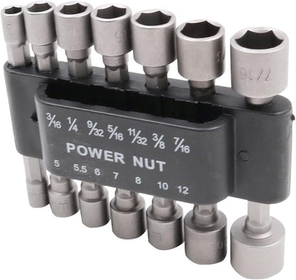 14 Piece Hex Nut Driver Bit Set 1/4" Quick Change Shank SAE & Metric