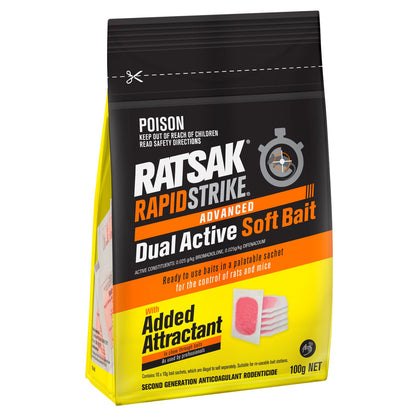 (Carton) RATSAK 100g Rapid Strike Dual Active Soft (Contains 100x 10g bait sachets)