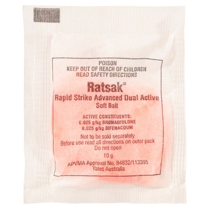 (Carton) RATSAK 100g Rapid Strike Dual Active Soft (Contains 100x 10g bait sachets)