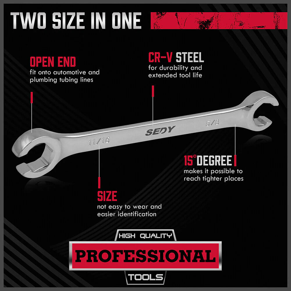4 Piece Imperial Flare Nut Tubing Wrench Set, SAE Imperial, Offset Head - South East Clearance Centre
