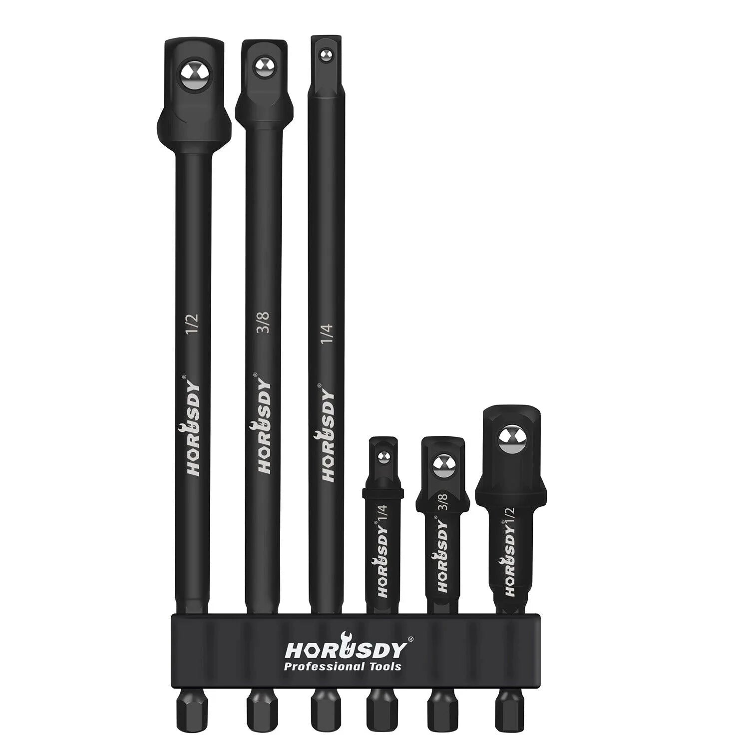 6Pc Drill Socket Adaptor Set Heavy Duty Impact Driver Long Short 1/2" 1/4" 3/8" - South East Clearance Centre