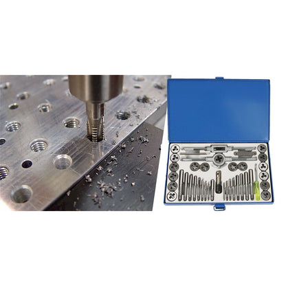 40 Piece Metric & NPT Tap and Die Set – Carbon Steel Thread Cutting Kit with Metal Carry Case