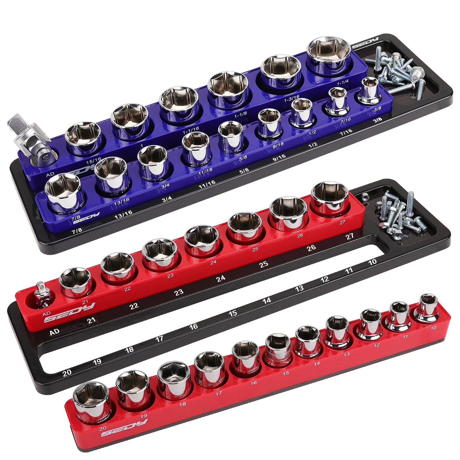 2Pc Magnetic Socket Organizer 1/2" Drive Metric SAE Sockets Storage Holder 35 Slots - South East Clearance Centre