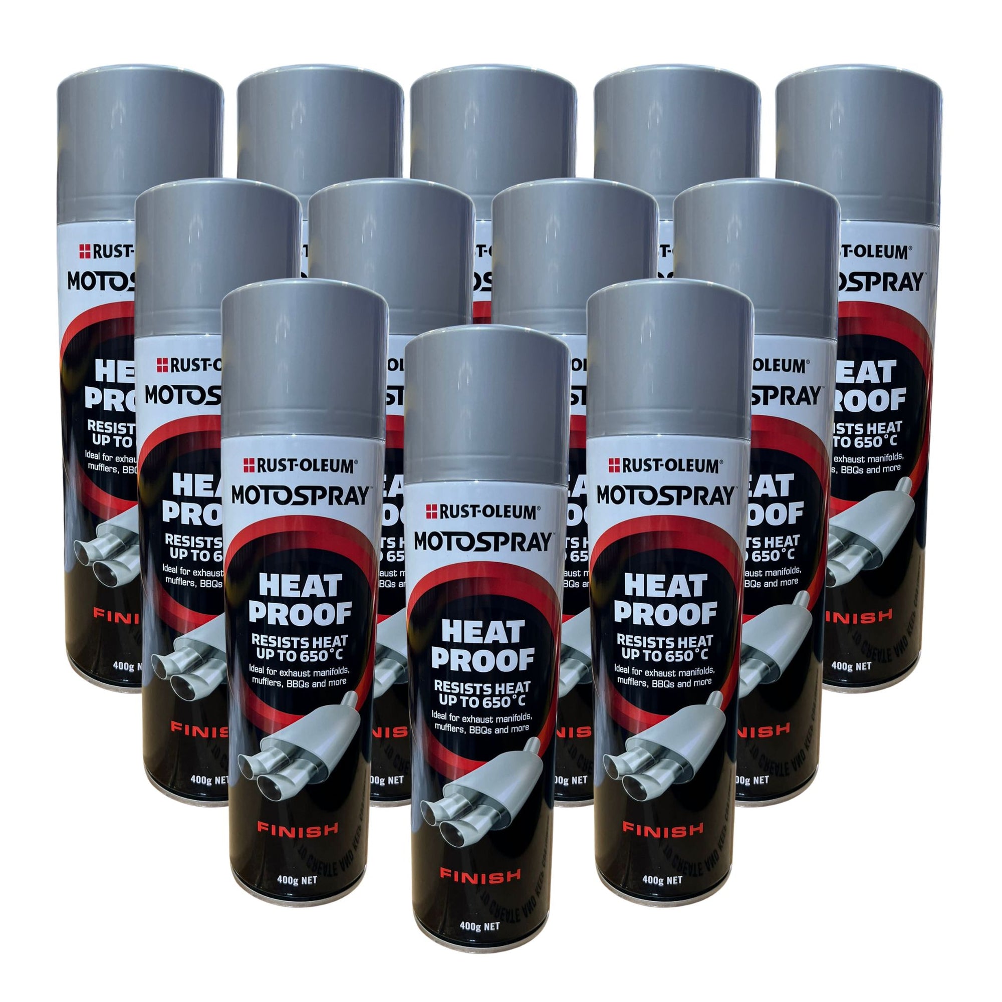 Rust-Oleum Motospray Heat Proof Spray Paint - ALUMINIUM (12 Cans) - South East Clearance Centre