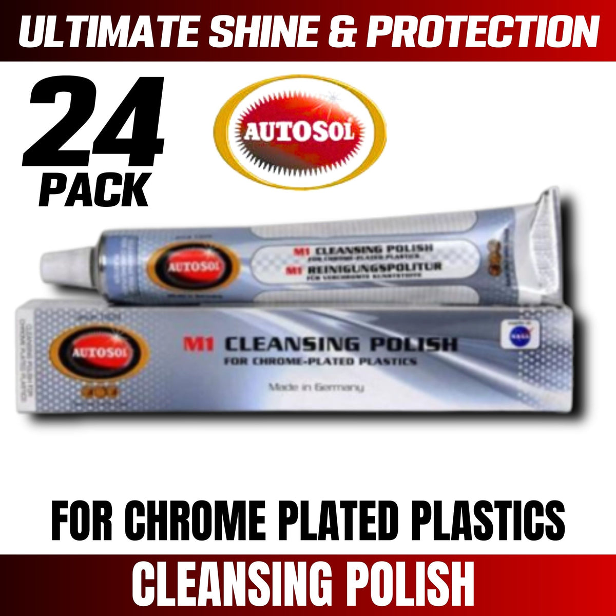 (24 PACK) Autosol M1 Chrome Plated Plastic Polish 75mL Tube 1910