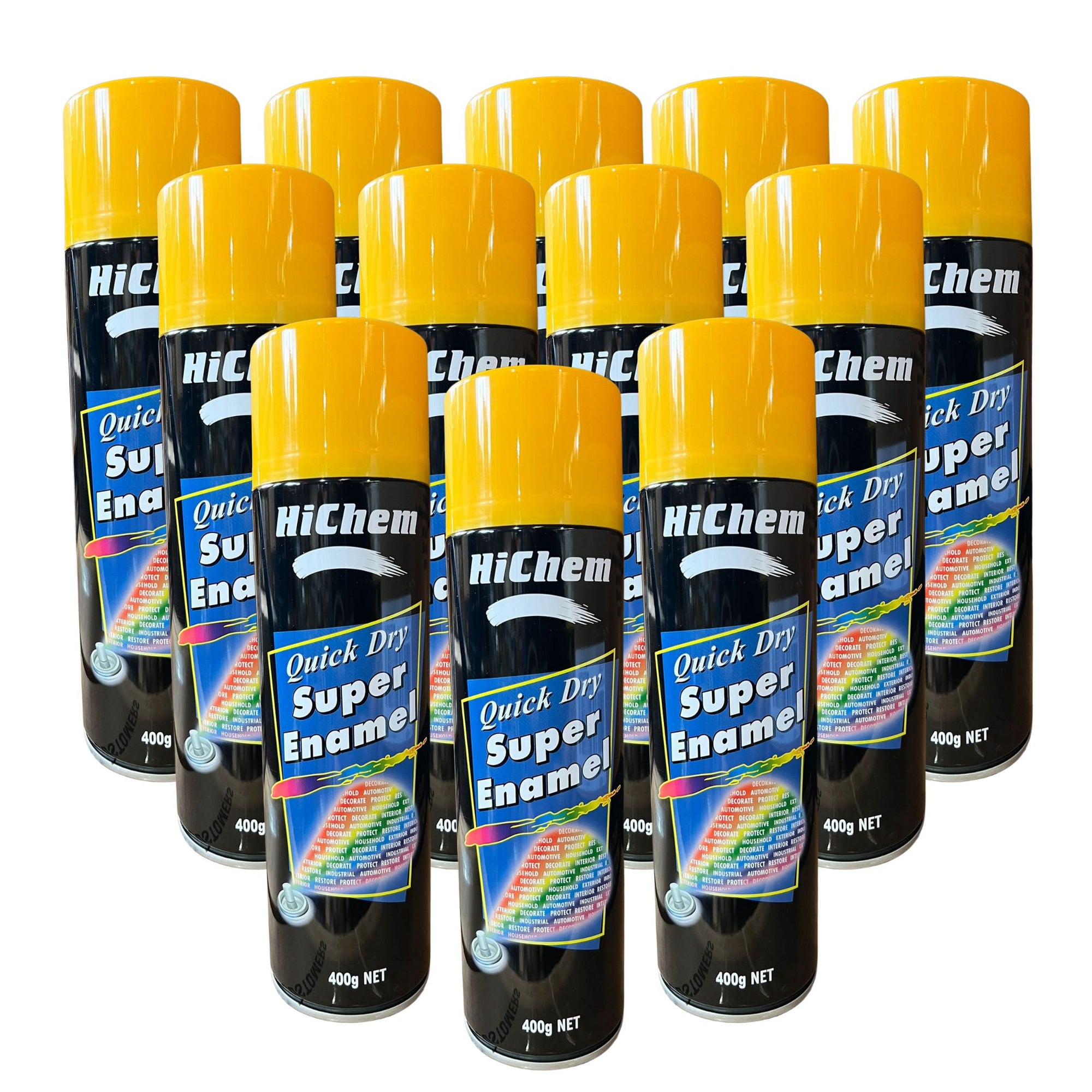 Hichem Quick Dry Super Enamel Spray Paint 12 Cans - Golden Yellow - South East Clearance Centre