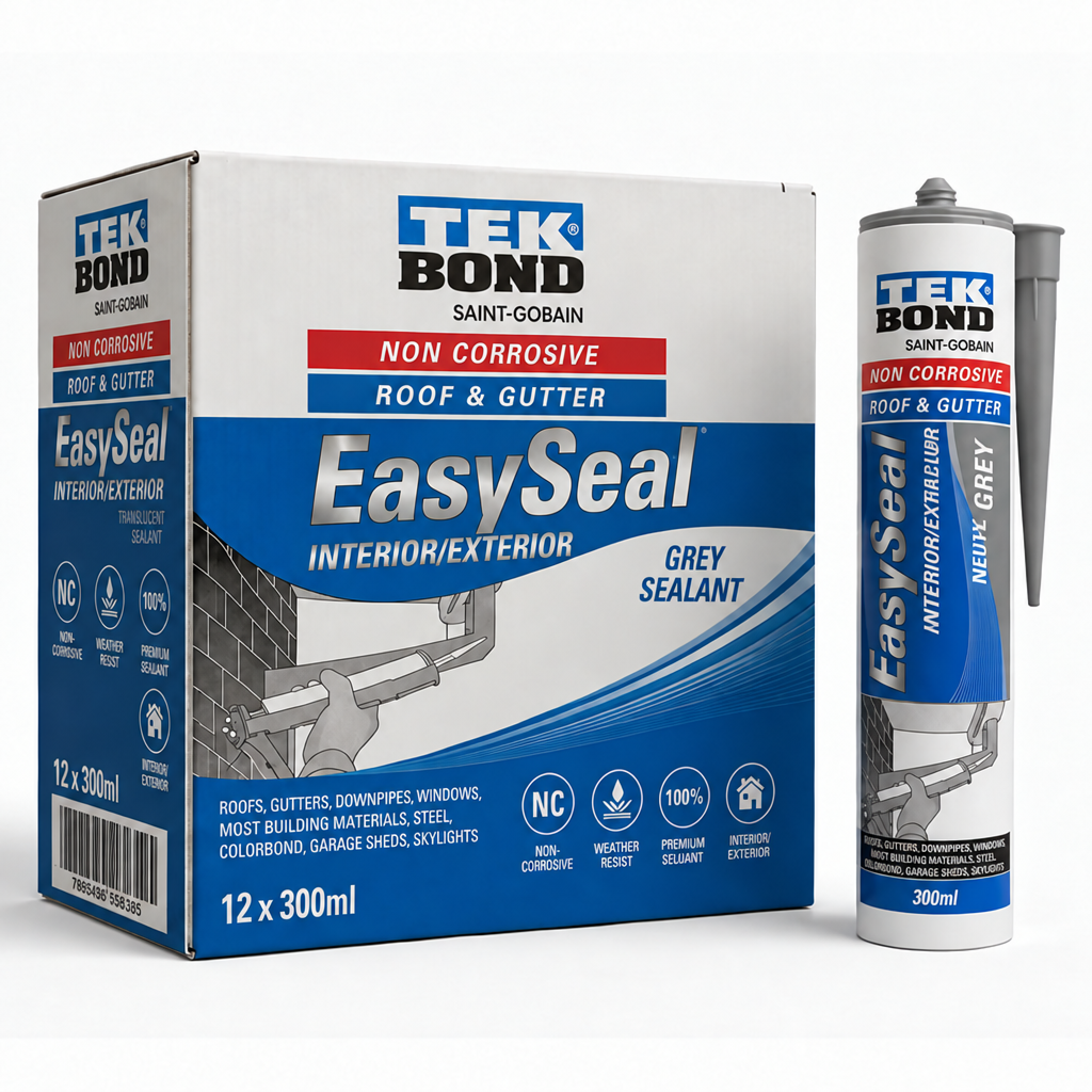(12 Pack) TEKBOND EasySeal Roof & Gutter Neutral Cure Silicone Sealant GREY 300ml  (Past Date)