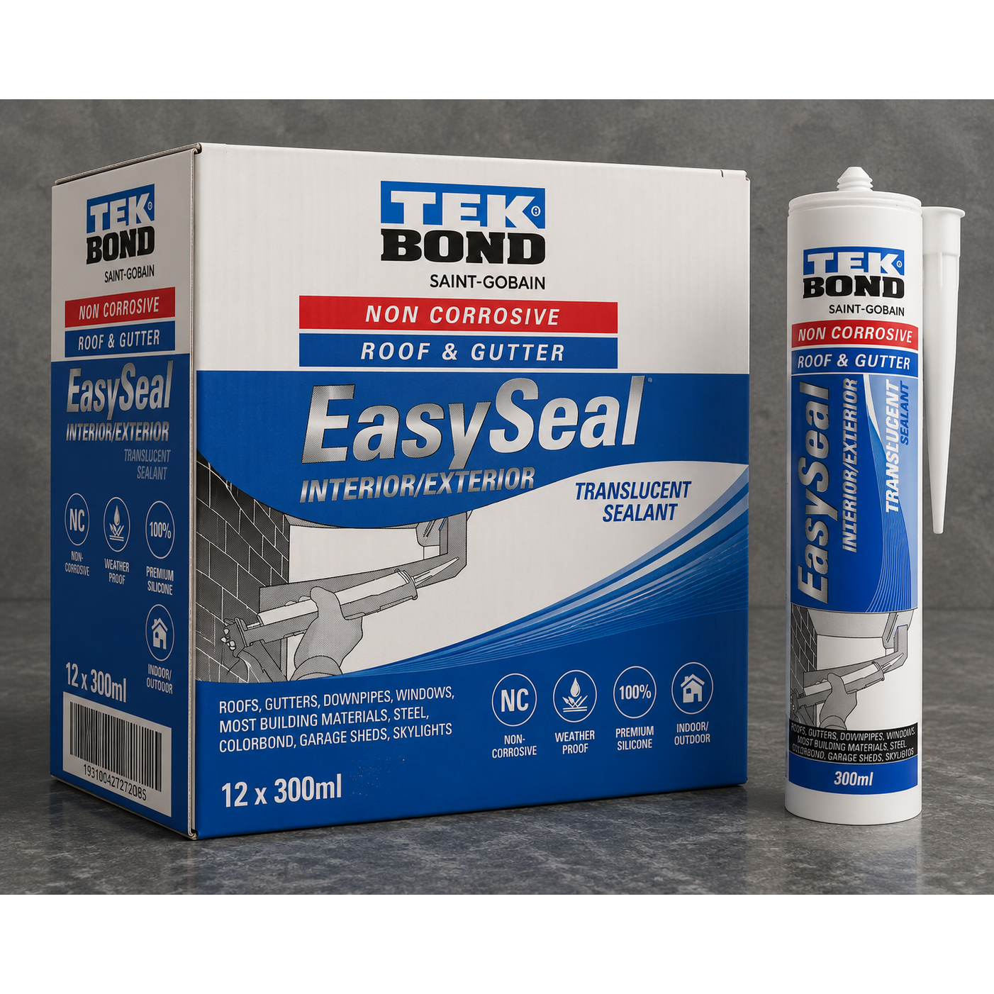 TEKBOND EasySeal Roof & Gutter Neutral Cure Silicone Sealant Translucent 300ml - Box of 12 (Past Date)