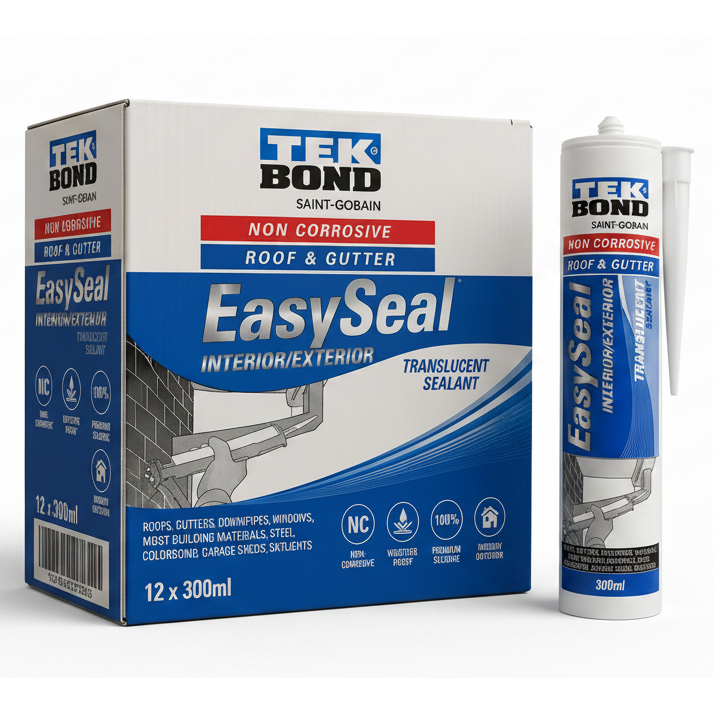 (12 Pack) TEKBOND EasySeal Roof & Gutter Neutral Cure Silicone Sealant Translucent 300ml  (Past Date)