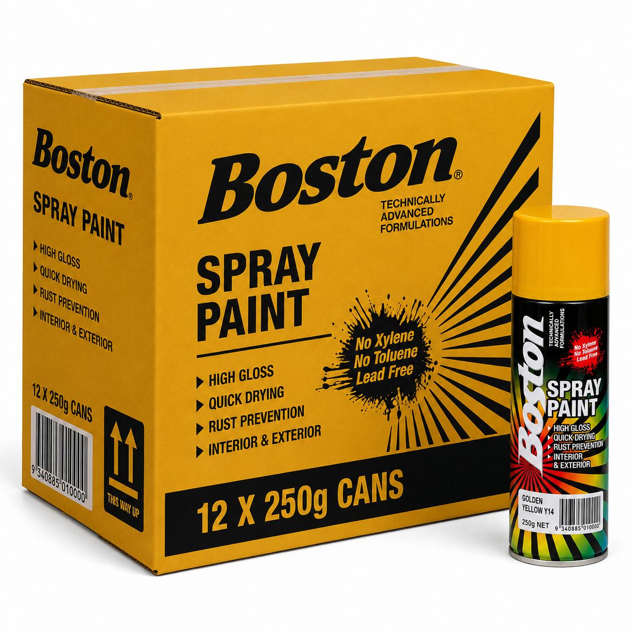 Boston BT14 Spray Paint Golden Yellow 250g – (12 Cans)