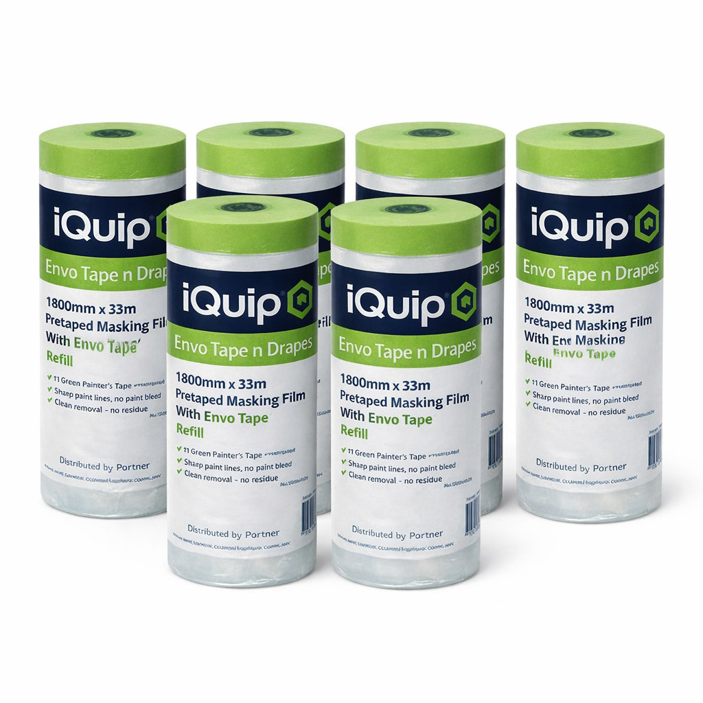 (6 Rolls) iQuip Envo Pretaped Masking Film Refill - (1800mm x 33 metres) - South East Clearance Centre