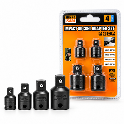 4-Piece Impact Socket Adapter & Reducer Set – 1/4", 3/8" & 1/2" Drive