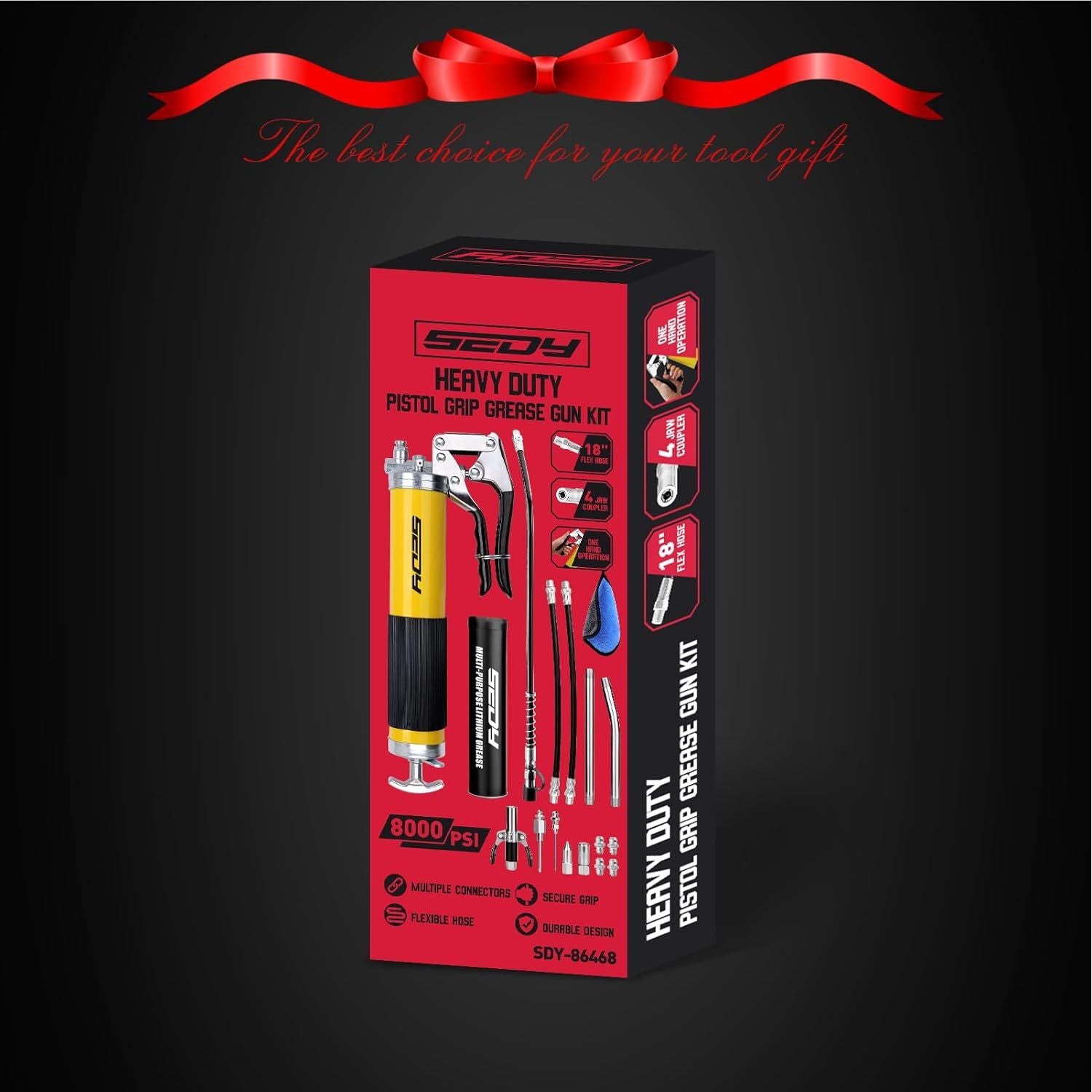 17-Piece Heavy Duty Grease Gun Kit: 14oz Grease Tube Flexible Hose Bearing Grease Pump 8000 PSI Pistol Grip Grease Guns Tool Marine Durable Connectors Adapters Extension Tubes Nozzle Easy Operation - South East Clearance Centre