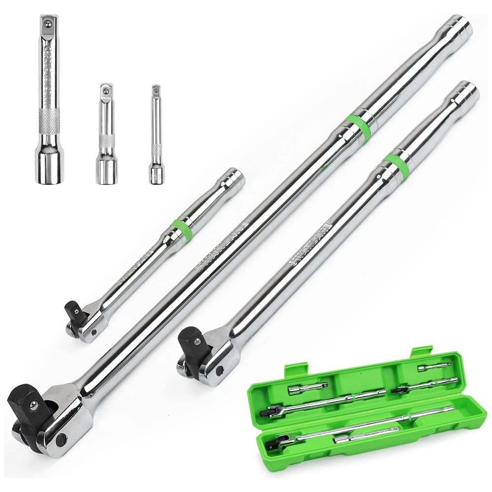 6 Piece Heavy Duty Breaker Bar Set,1/4", 3/8" & 1/2" with 180° Rotatable Head - South East Clearance Centre