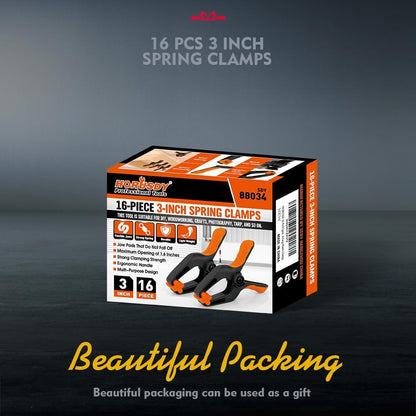 16 Pack Spring Clamps Heavy Duty, 3" with 1-5/8 Inch Jaw Opening - South East Clearance Centre