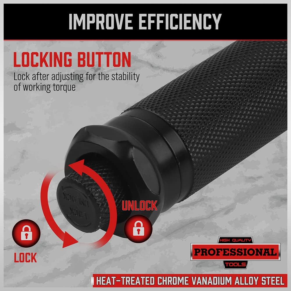 1/2-inch Drive Click Torque Wrench 1/2 Drive - Precision 10-150 ft.lb/13.6-203.5Nm Range, Ratcheting Head with Secure Locking Mechanism, Adapter & Extension - South East Clearance Centre