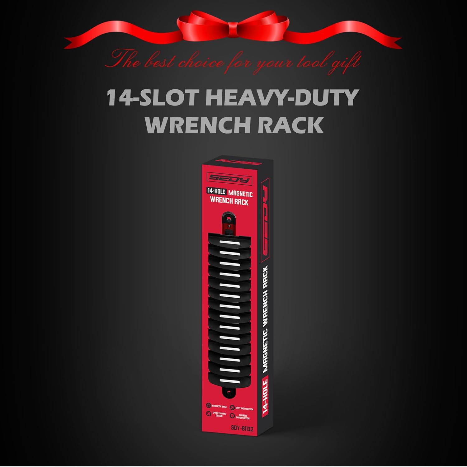 14-Slot Magnetic Wrench Organizer Holder - Heavy-Duty Wrench Rack, Detachable Wrench Storage, Wall-Mounted Portable Tool Organizer for Toolbox - South East Clearance Centre