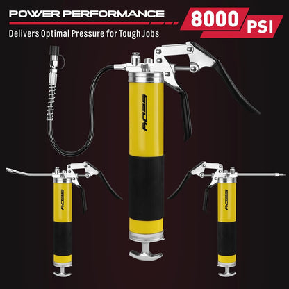 17-Piece Heavy Duty Grease Gun Kit: 14oz Grease Tube Flexible Hose Bearing Grease Pump 8000 PSI Pistol Grip Grease Guns Tool Marine Durable Connectors Adapters Extension Tubes Nozzle Easy Operation - South East Clearance Centre