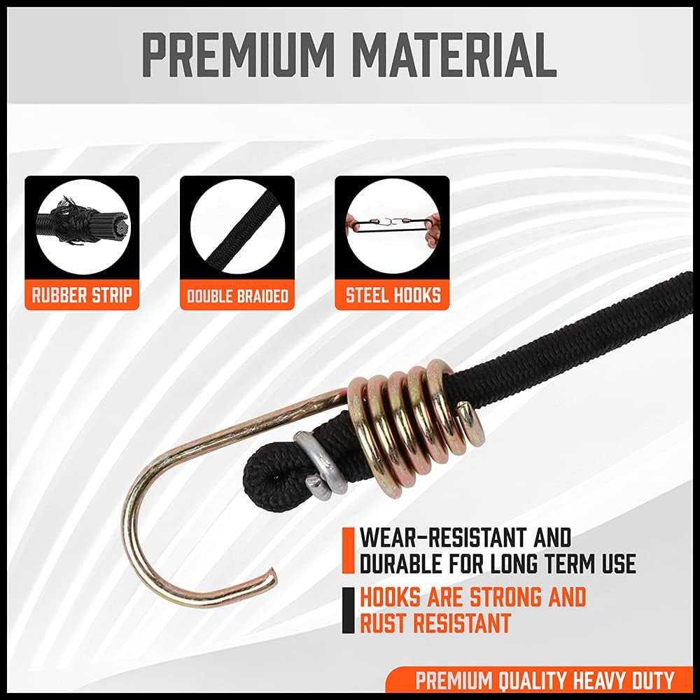 20 Pack Mini Bungee Cords, 8 Inch Premium Small Bungee Cords with H00ks for Bikes, Camping, Carrying Tools - South East Clearance Centre