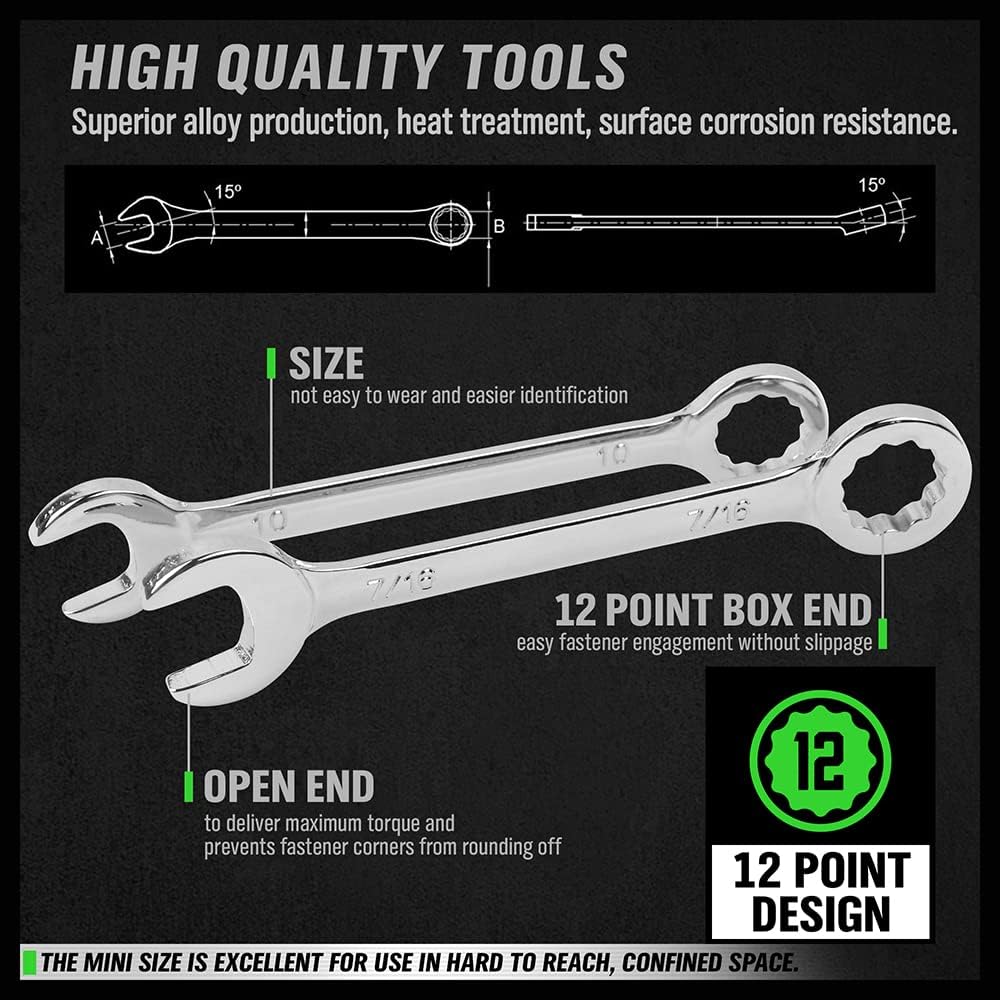 22 Piece Combination Mini Wrench Set (Metric & Imperial) 4-11mm & 5/32'' to 7/16'' - South East Clearance Centre