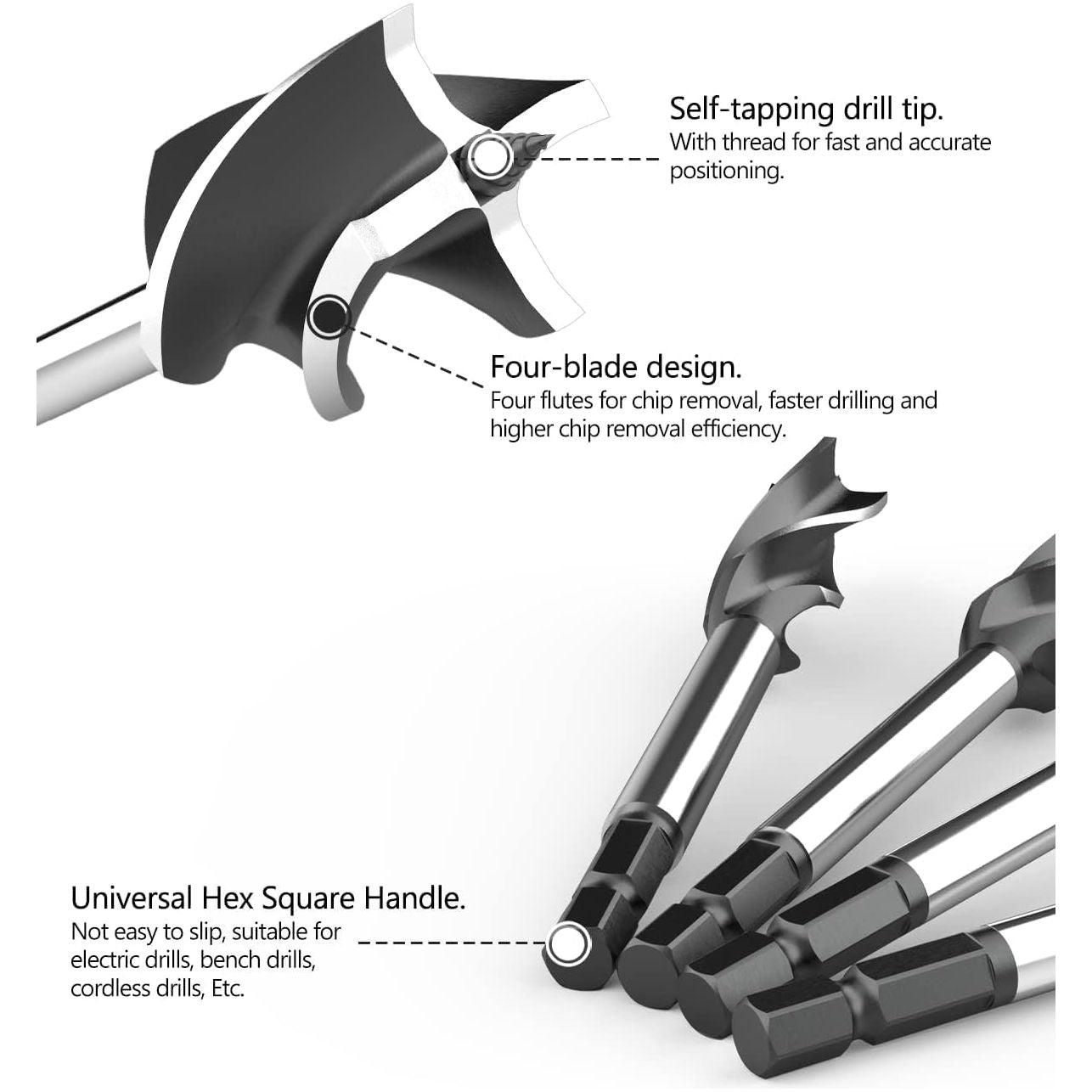 9-Piece Wood Drill Bit Set – High-Carbon Steel Auger Bits with Fast-Cut Four-Blade Design - South East Clearance Centre