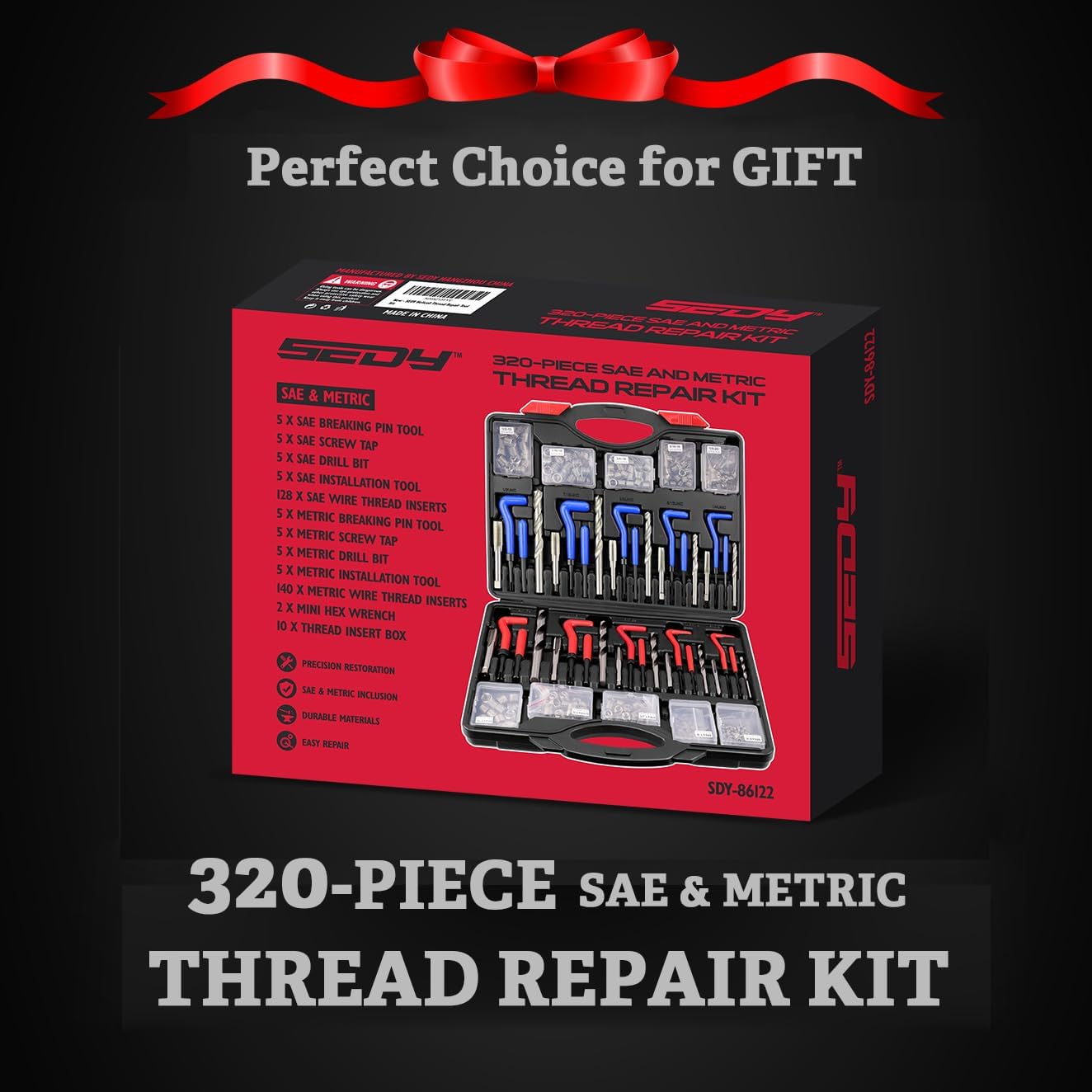 320 Piece Helicoil Thread Repair Kit (Imperial & Metric) Heli Coil Rethreading Insert Drill Bits - South East Clearance Centre