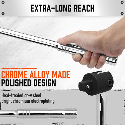 1/2 Breaker Bar | 17-inch Length | Rotating Flex Head | CR-V Steel Breaker Bar 1/2 inch Drive