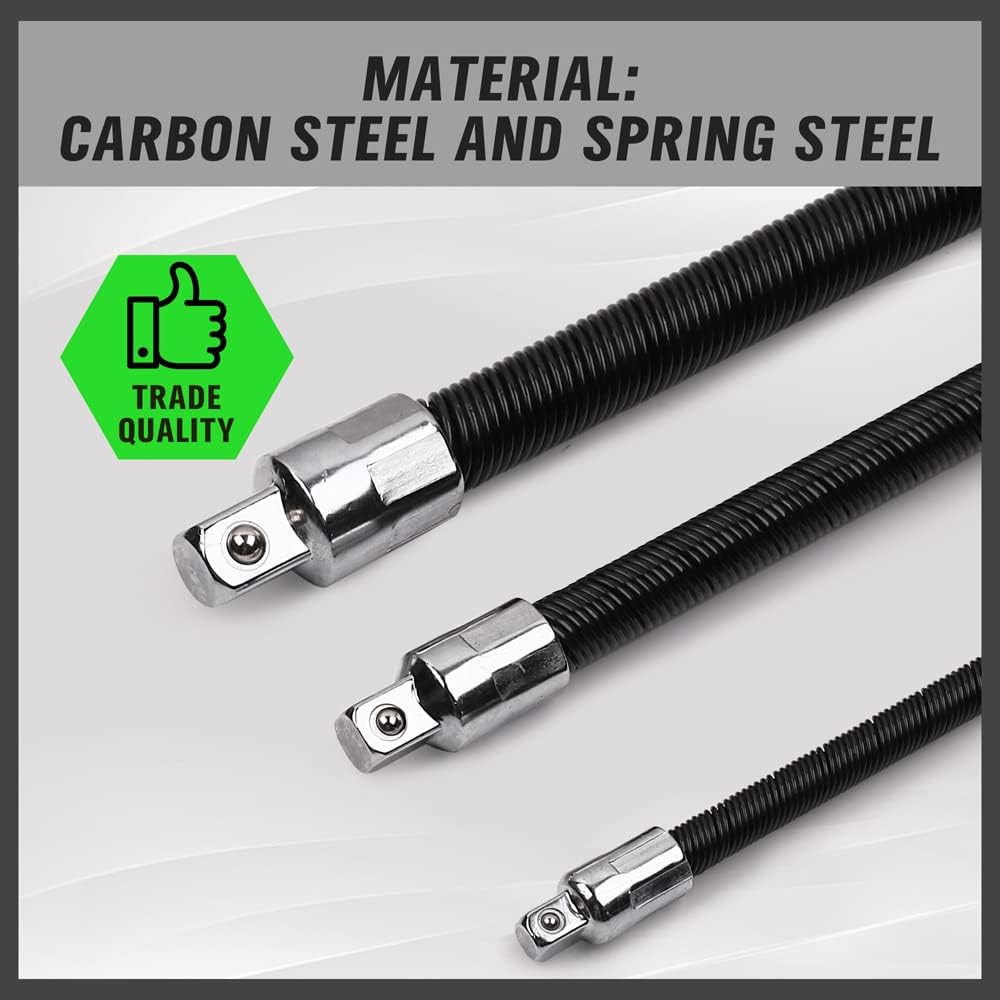 3-PIECE Flexible Socket Extension Bar Set 1/2" 1/4" 3/8" Shaft Drive 10" 8" 6" - South East Clearance Centre