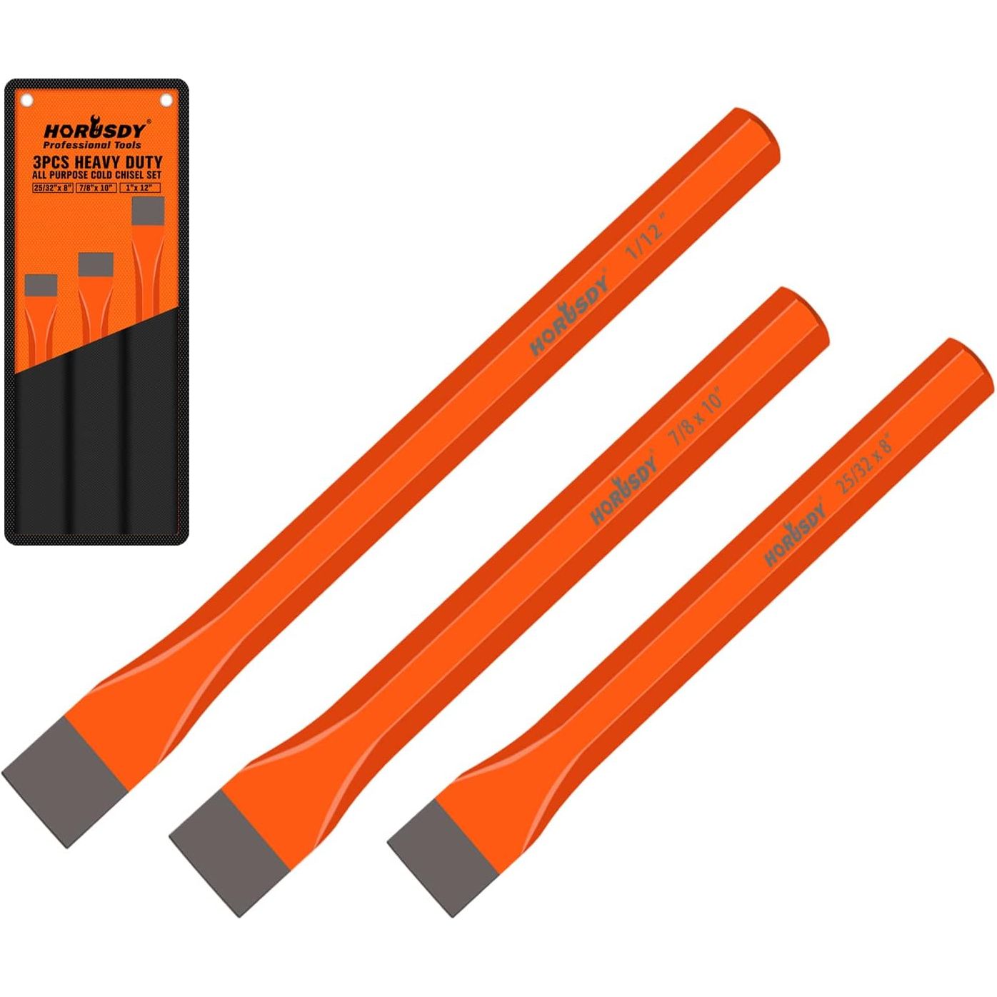 3 Piece Heavy Duty All Purpose Cold Chisel Set, 8", 10", 12" - South East Clearance Centre