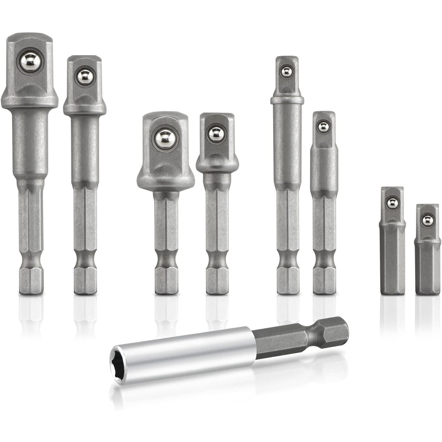 9-Piece Power Drill Socket Adapter Extension Set, 1/4" 3/8" and 1/2" Impact Driver Hex Shank, CrV Steel Drill Bit Extension Set with Magnetic Bit Holder - South East Clearance Centre
