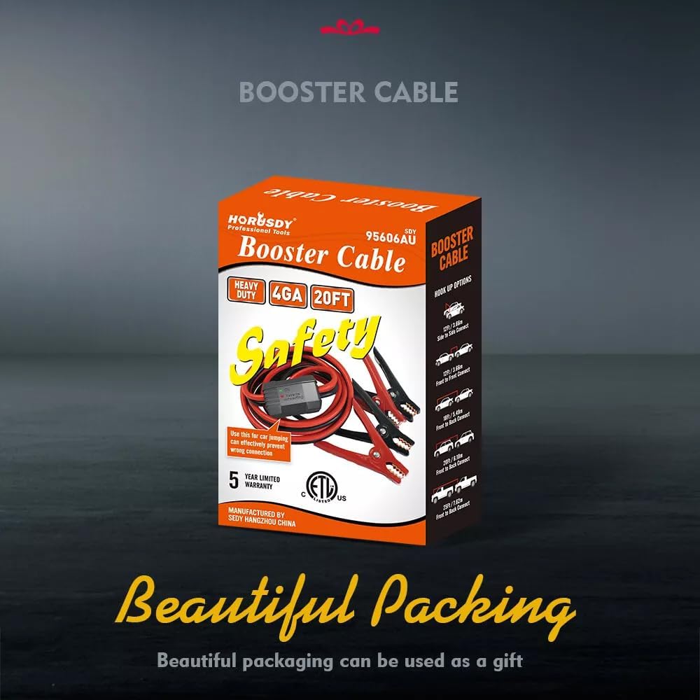 3000AMP Battery Booster Cable 4 Gauge x 20Ft / 6M Heavy Duty Jumper Leads Cable with Reverse Polarity Protection, Carry Bag