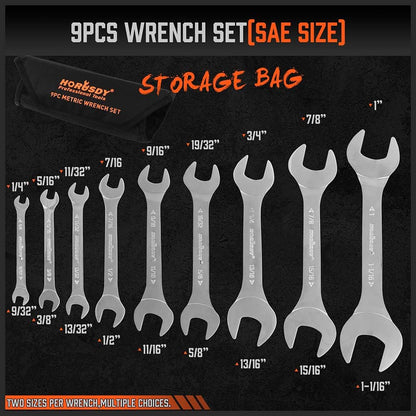 18-Piece Super-Thin Open End Wrench Set with Rolling Pouch, CR-V Steel SAE & Metric, 1/4" to 1-1/16" and 5.5mm to 27mm Slim Spanner Wrench Set - South East Clearance Centre