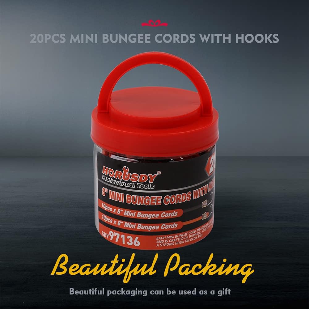 20 Pack Mini Bungee Cords, 8 Inch Premium Small Bungee Cords with H00ks for Bikes, Camping, Carrying Tools - South East Clearance Centre