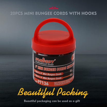 20 Pack Mini Bungee Cords, 8 Inch Premium Small Bungee Cords with H00ks for Bikes, Camping, Carrying Tools - South East Clearance Centre