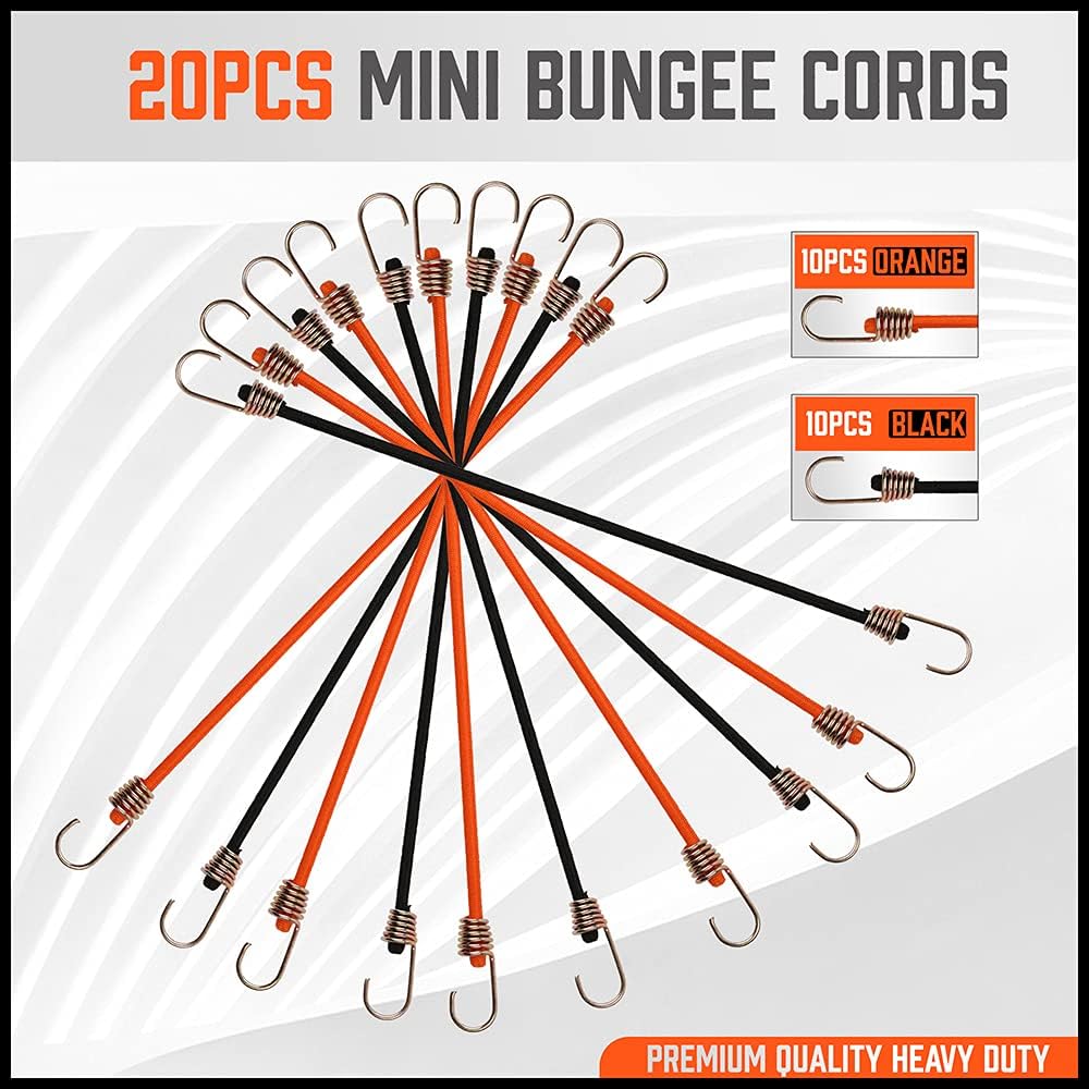 20 Pack Mini Bungee Cords, 8 Inch Premium Small Bungee Cords with H00ks for Bikes, Camping, Carrying Tools - South East Clearance Centre