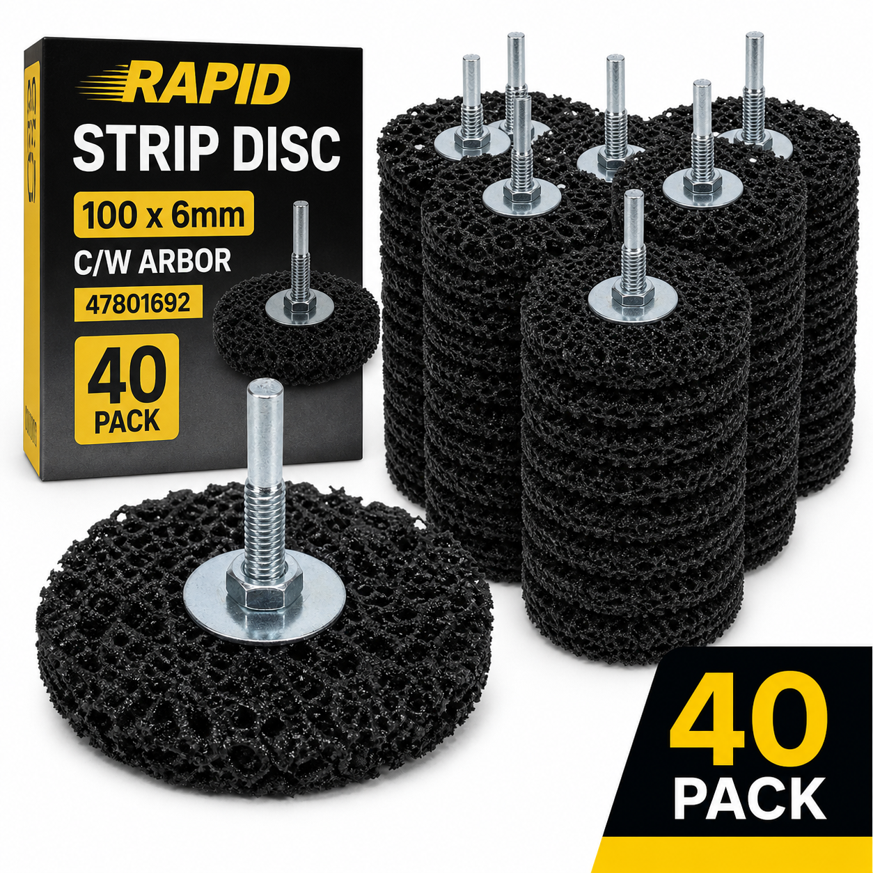 (40 Pack) - Rapid Strip Disc 100 x 6mm C/W Arbor – 47801692 - South East Clearance Centre