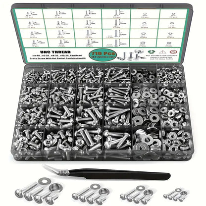 710Pcs Nuts and Bolts Assortment Kit, 4-40#6-32#8-32#10-24 Phillips Pan Head Assortment Stainless Steel Bolts Nuts Flat Washers Nuts Bolts Assortment Kit - South East Clearance Centre