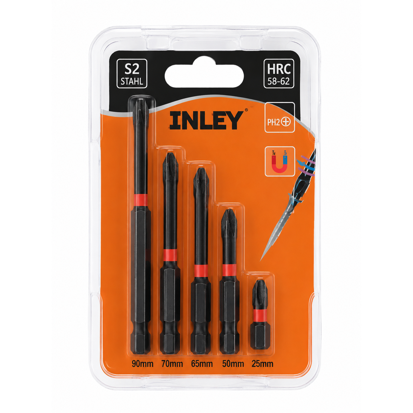 PH2 Magnetic Screwdriver Bit Set – 5 Piece Assorted Lengths (25mm–90mm)