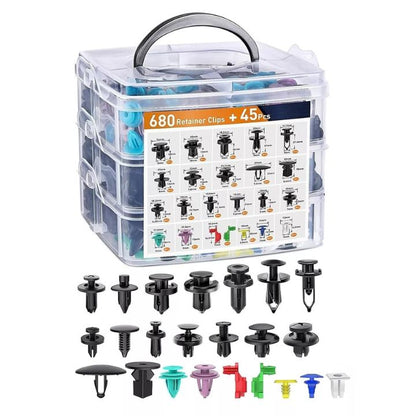 680 Piece Car Retainer Clip & Fasteners Kit 23 Sizes Automotive Push Assortment Kit - South East Clearance Centre