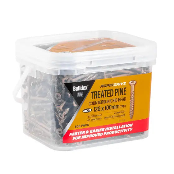 Buildex RapidDrive Treated Pine Screw Climacoat 12g x 100mm 500pk