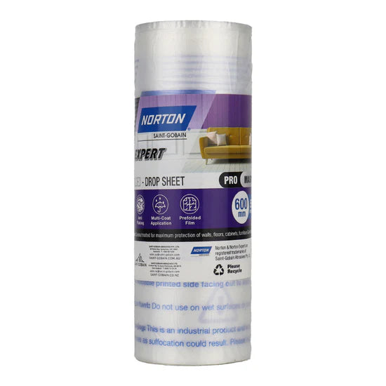 NORTON Painters Plastic Film 600mm x 55m Prefolded Drop Sheet Painting - Box of 12