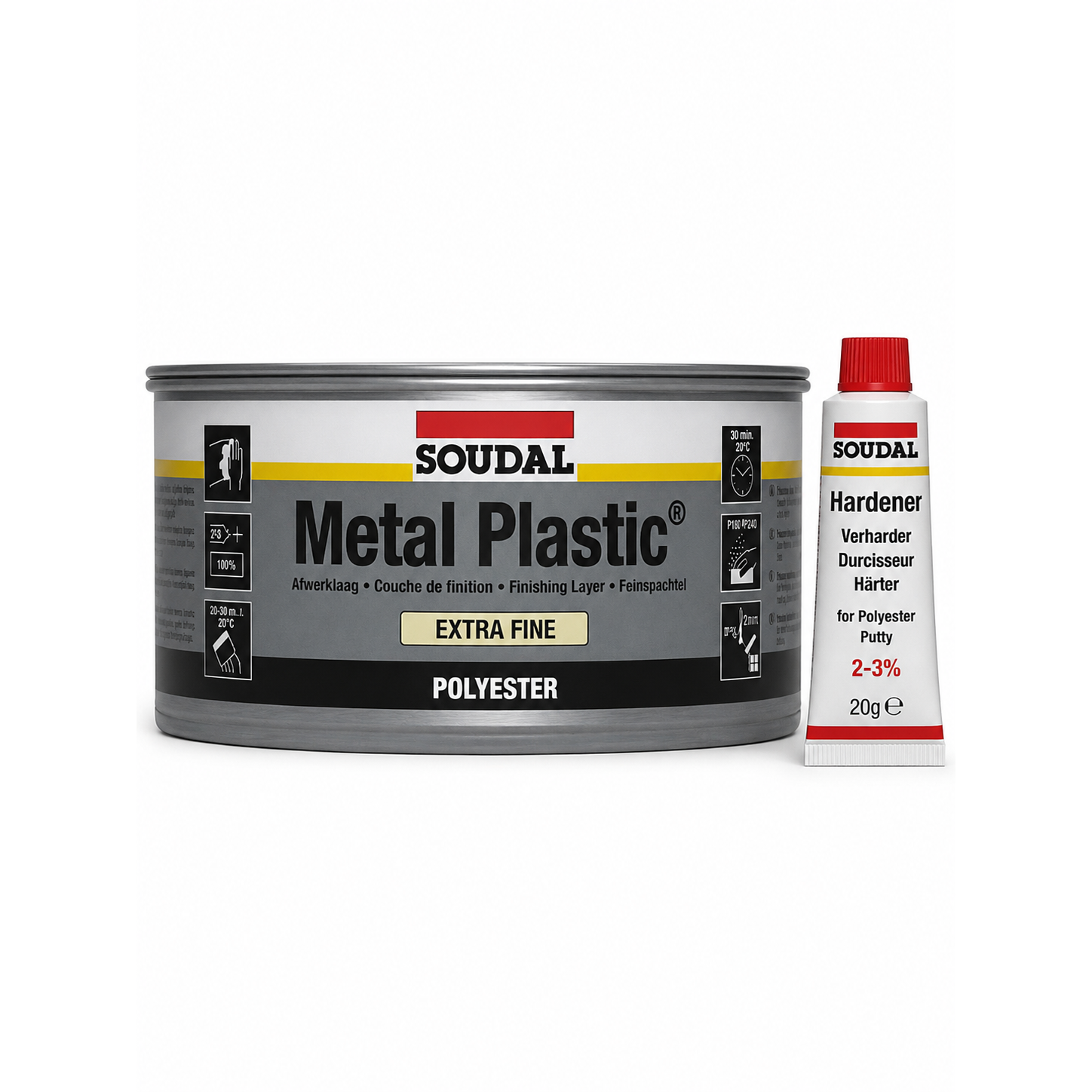 Soudal Metal Plastic Extra Fine Putty Polyester Based Body Filler White 1kg 103424
