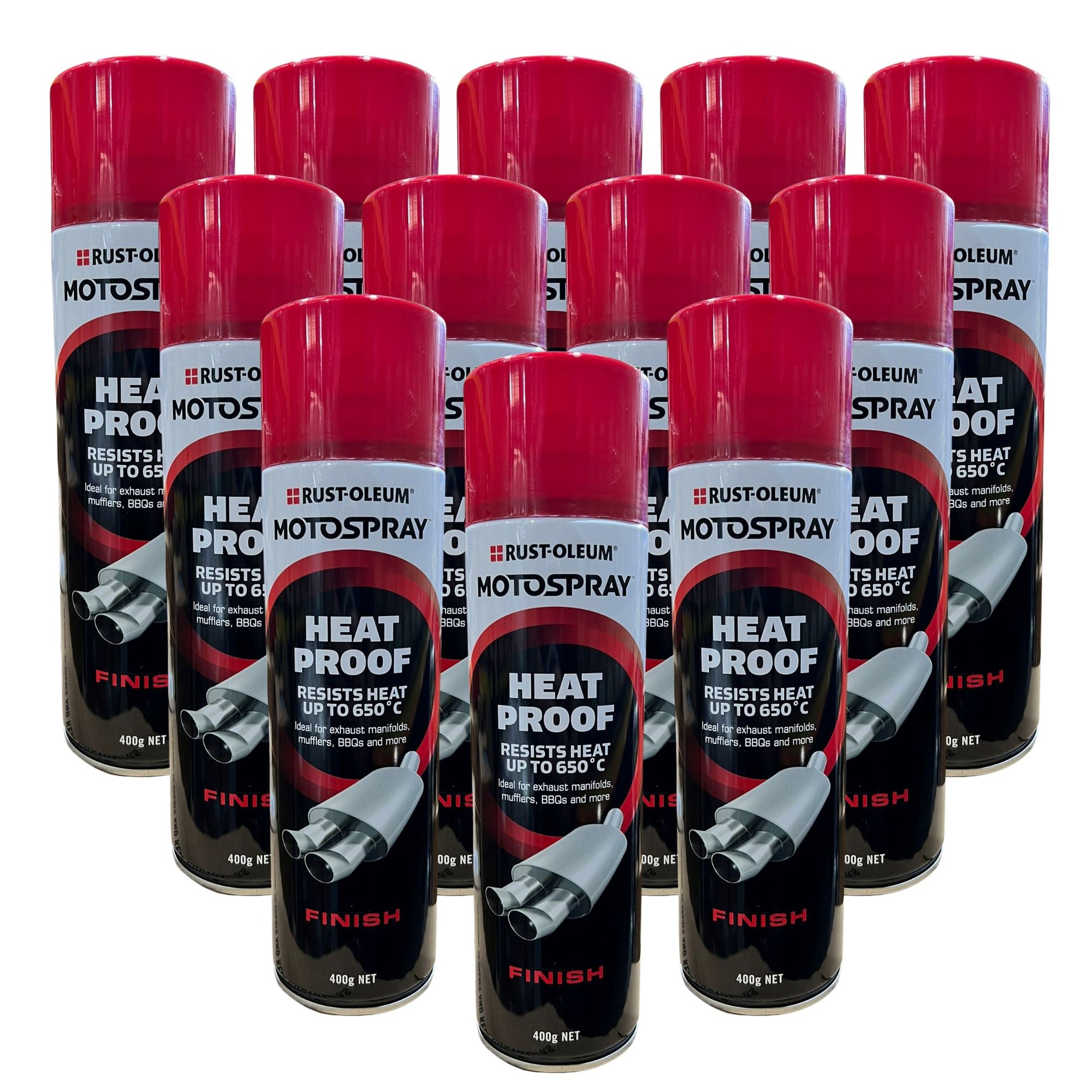 Rust-Oleum Motospray Heat Proof Spray Paint - Matt Red (12 Cans) - South East Clearance Centre