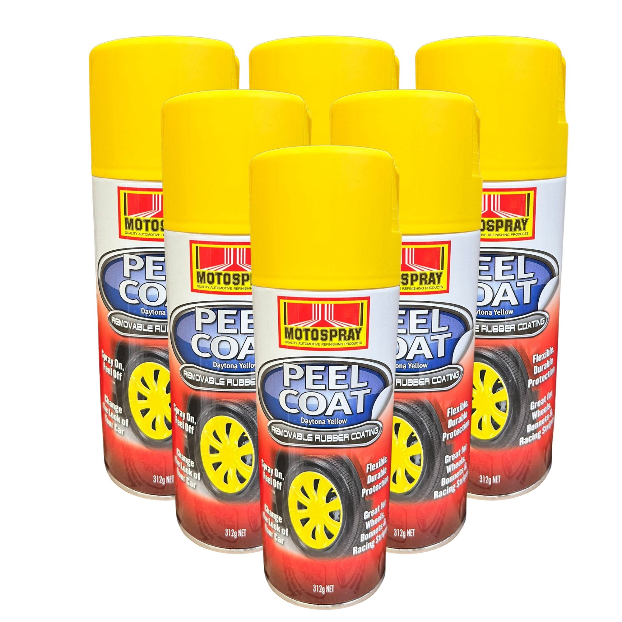 Motospray Peel Coat Rubberized Removable Coating - Daytona Yellow - 6 Pack - South East Clearance Centre
