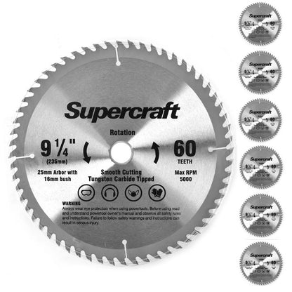 (6 Pack) Supercraft PT23560 Circular Saw Blade TCT 235mm/9-1/4in x 60 Teeth - South East Clearance Centre