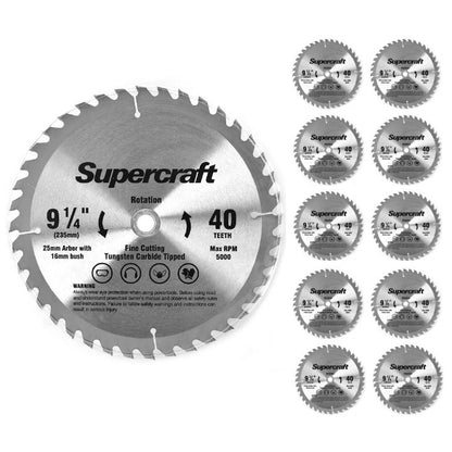 (12 Pack) Supercraft PT23540 Circular Saw Blade TCT 235mm/9-1/4in x 40 Teeth - South East Clearance Centre