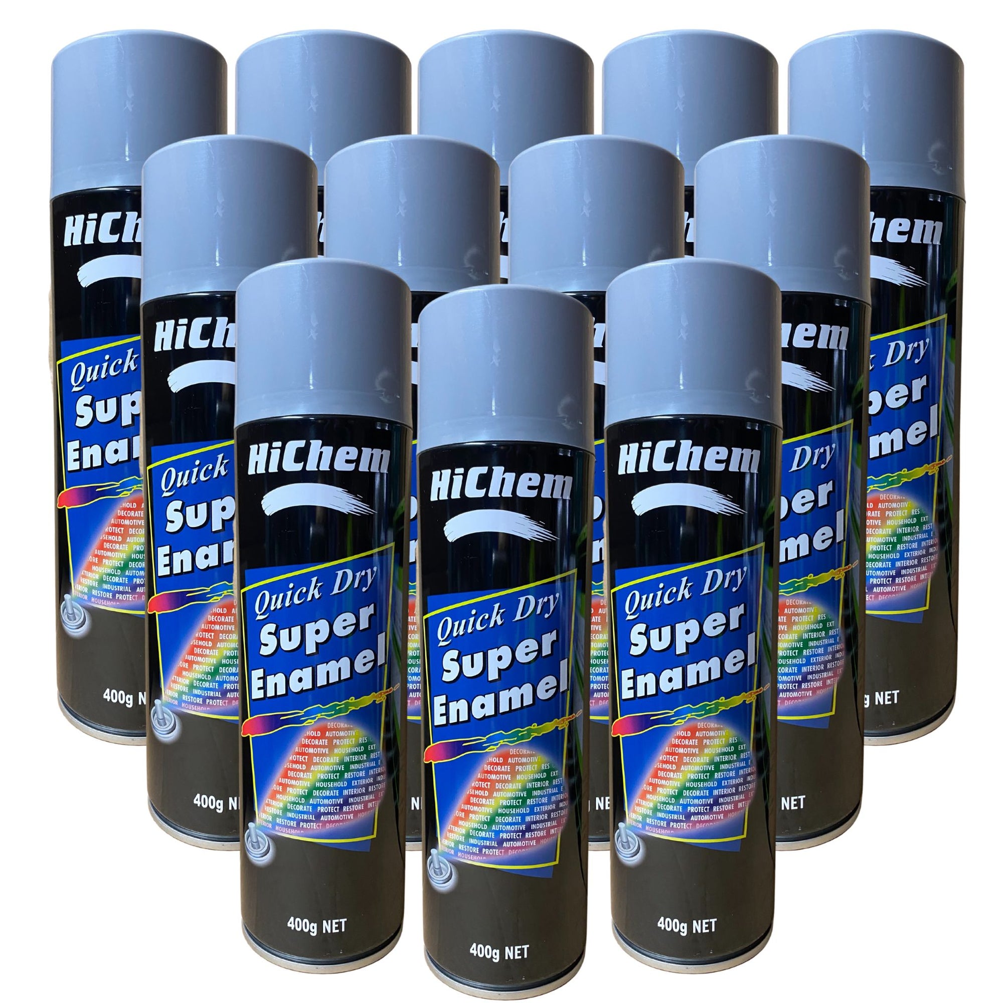 Hichem Quick Dry Super Enamel Spray Paint 12 Cans - Blue Grey - South East Clearance Centre