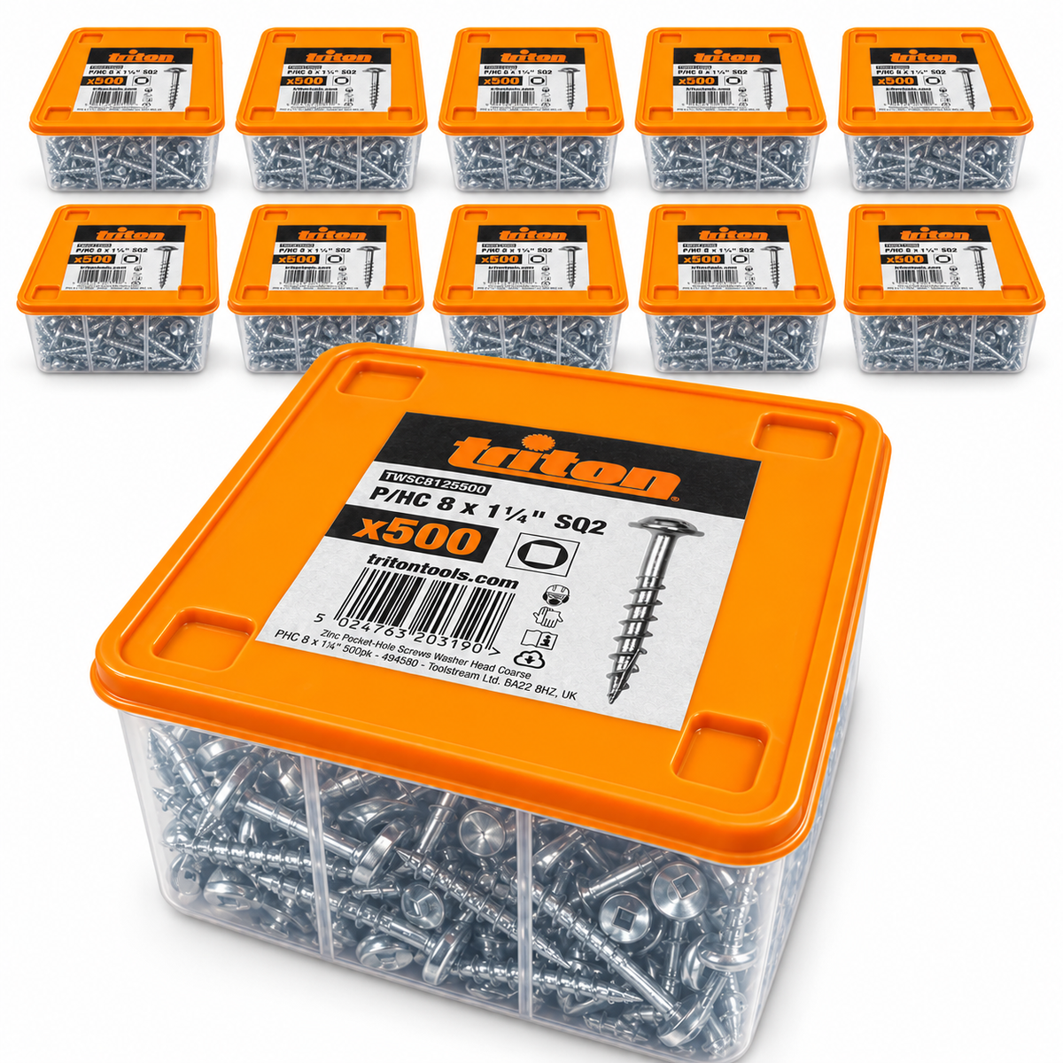 Triton Zinc Pocket-Hole Screws 8G x 38mm (1½") Washer Head Coarse – SQ2 – 5000 Pack - South East Clearance Centre